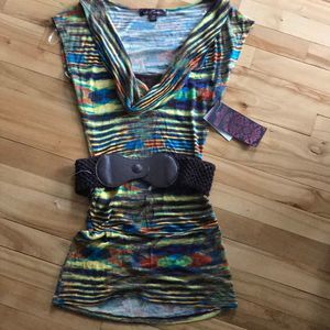 Almost Famous bright abstract stripe knit top NWT